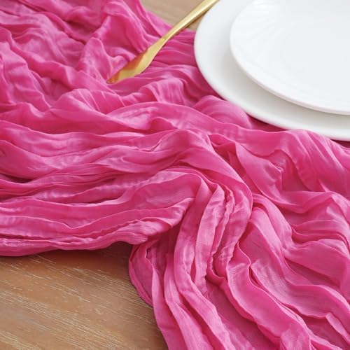 Asee'm 3pcs Hot Pink Cheesecloth Table Runner Summer 10FT Fuchsia Gauze