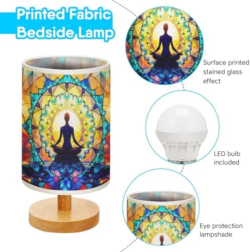 Yoga Table Lamp LED 3-Color Pressed Bedside, Yoga Shade Lamp with Wood Base for Bedroom Living Room Desk Office TL01