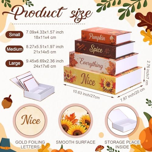 Sabary Set of 4 Decorative Books Boxes Faux Books Stacked for Coffee Tables Modern Home Bookshelves DIY Crafts Decor (Vintage,Thanksgiving Day)