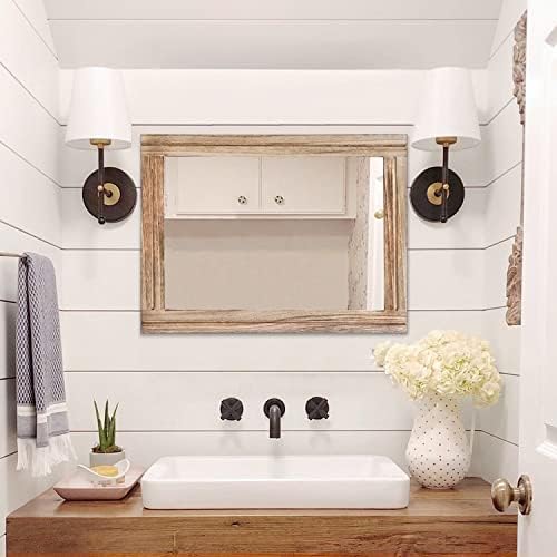 AAZZKANG Rustic Mirror for Wall with Rectangle Wood Framed Decorative Hanging Mirrorrs Large 26"x18"for Bedroom Bathroom Living Room Dressing Room