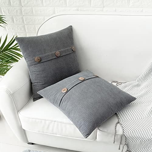 HWY 50 Grey Chenille Throw Pillow Covers 20x20 Inch Buttons Pack of 2