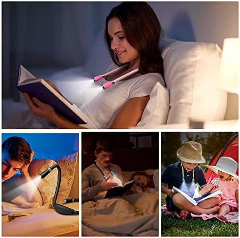 Neck Book Light, LED Reading Lamp, USB-C Rechargeable, Hands Free, 4 LED Bulbs, 4 Adjustable Brightness, for Reading in Bed or Reading in Car Lamp (Pink)