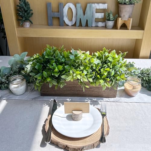 Winlyn 14" Artificial Boxwood Plants in Rectangular Wood Planter Farmhouse Greenery Arrangement Centerpiece Faux Potted Herb Plant for Wedding Dining Room Table Kitchen Windowsill Mantel Shelf Décor