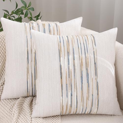 Boho Throw Pillow Covers 18x18 Set of 2 Yellow Blue