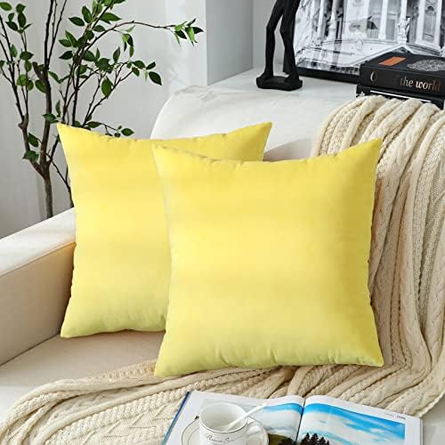 Jeneoo Fall Velvet Throw Pillow Covers 16x16 Inch 2 Pack, Super Soft Thick Decorative Square Cushion Cases for Sofa Couch Bedroom Car, Lemon Yellow