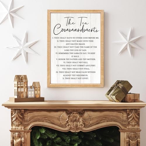 The Ten Commandments Rustic Bible Verse Framed Wall Art, 11''×16'' Narrow Positive Religious Christian Saying Sign for God Jesus Christ Prayer, Vintage Holy Inspirational Catholic Scripture Decor