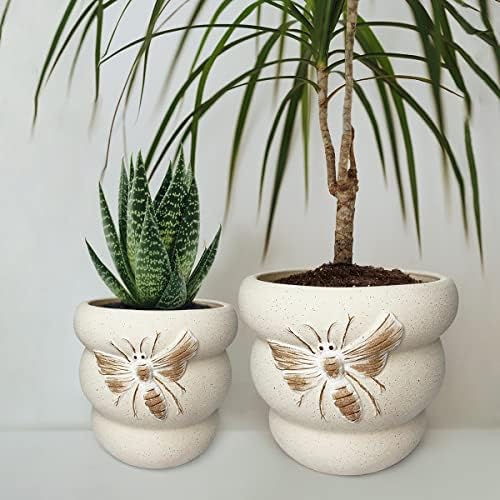 Ceramic Plant Pots, 8+6 Inch, 2 Pcs Indoor Planters with Drainage Holes