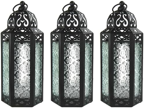 Vela Lanterns Decorative Indoor Moroccan Candle Holder, Clear, M, 3-Pack