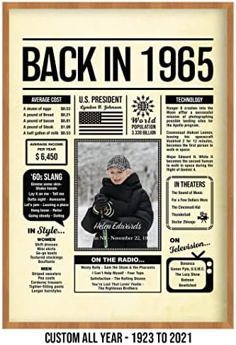 Personalized 60 year old birthday gifts - Back in 1965 Poster - Centerpiece Table Decorations 60th Birthday Party - Custom Born in 1965 Newspaper Vintage Poster for Men, Women