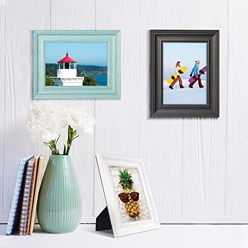 LaVie Home 5x7 Picture Frames (3 Pack, Assorted Colors) Rustic Wood Grain Photo Frame Set with High Definition Glass for Wall Mount & Table Top Display