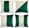 OTOSTAR Set of 4 Soft Velvet Throw Pillow Covers 18x18 Inch Modern Decorative Pillow Covers Gold Leather Striped Square Luxury Pillowcase Cushion Case for Couch Living Room Bed Sofa Home Decor (Green)