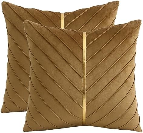 Velvet Throw Pillow Covers 26x26 inch Pack of 2 Gold Decor Brown