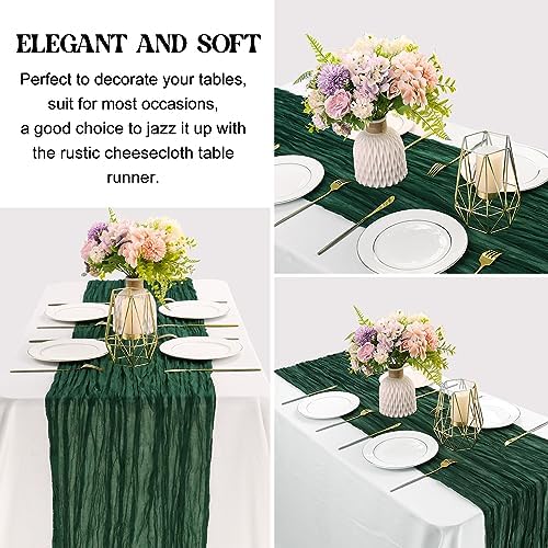 6 Pieces Dark Green 10FT Cheesecloth Table Runner Boho Gauze Fabric Table Runner Rustic Sheer Runner for Wedding Birthday Baby Shower Party Boho Table Decoration（Dark Green）