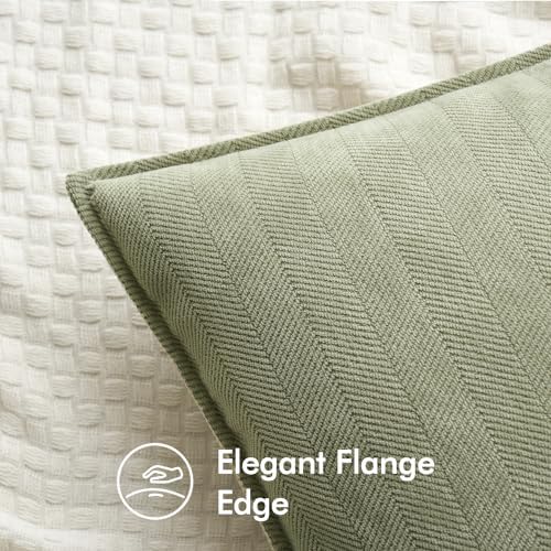 MIULEE Pack of 2 Sage Green Decorative Lumbar Chenille Pillow Covers 12x20