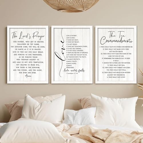 Vintage Rustic Bible Verse Framed Wall Art Set of 3, 11''×16'' Positive Religious Christian Quotes Sign for God Jesus Christ Prayer, Retro Cottagecore Holy Inspirational Catholic Scripture Decor