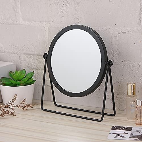 Geschaft Black Tabletop Single Sided Makeup Mirror, 360° Rotation Metal One-Sided Dressing Table Mirror, Round Swivel Desktop Stand Mirror (Black - Round), 7.1(L) x 2(W) x 8.5 (H)
