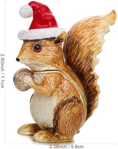 Hand Painted Christmas Trinket Box for Home Decor Accents, Enamel Hinged Jewelry Box for Bookshelf Office Table Desk Decor, Classical Figurine Collectible Keepsake Sculptures (Brown Squirrel)