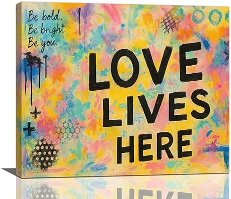 Crekviy Banksy Wall Art Street Graffti Wall Decor Romantic Love Canvas Prints Painting Love Lives Here Artwork Decorations for Bathroom Bedroom Living Room Framed Gifts 20"x24"