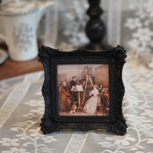 SIKOO Vintage Picture Frames 4x4 Black Antique Ornate Picture Frame Tabletop and Wall Mount Display Vintage Gothic Wall Decor Gallery Retro Home Decor