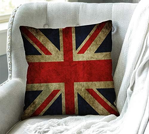 Swono Vintage British Flag Farmhouse Pillow Cover 18x18 Inch Home Decor Cotton Linen Throw Pillow Case Cushion Cover for Sofa Couch