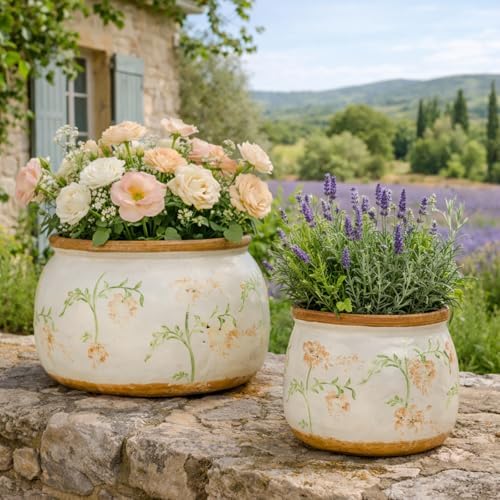 Vintage Ceramic Flower Pot, 6.5 & 9in, with Drainage & Filter