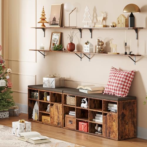 DINZI LVJ Long Wall Shelves, 47.3Inch Wooden Wall Mounted Shelves, Set of 4