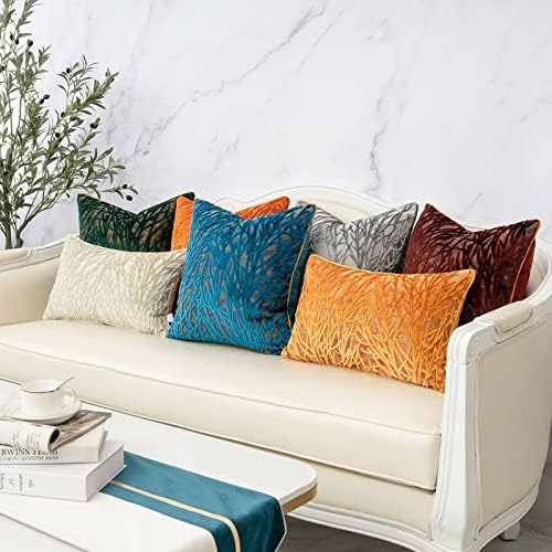 Yangest Green Throw Pillow Cover Velvet Cushion Cover Branches Rectangular Pillowcase for Sofa Couch Bedroom Living Room, 12x20 Inch