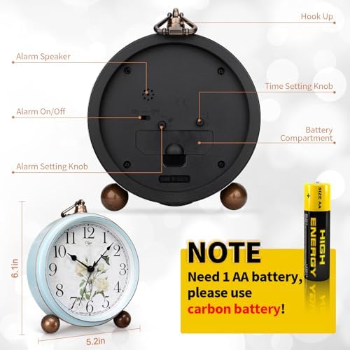 Maxspace 5.2in Desk Clock, Retro Silent Analog Clock Non-Ticking & Battery Operated with Quartz Movement,Clock Decor for Bedroom Living Room