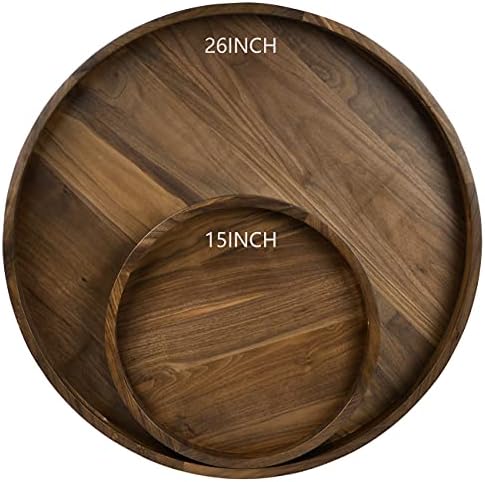 15" Round M-Small Black Walnut Wood Ottoman Tray with Handle