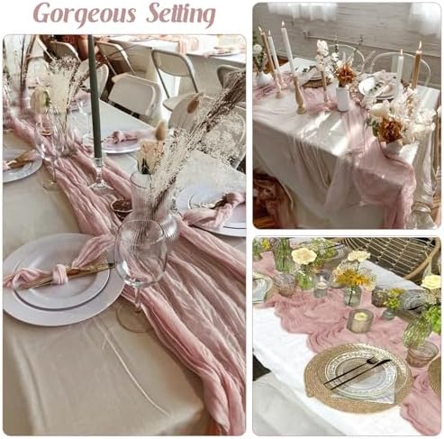 6 Pieces Dusty Pink 10FT Cheesecloth Table Runner Boho Gauze Fabric Table Runner Rustic Sheer Runner for Wedding Birthday Baby Shower Party Boho Table Decoration（Dusty Pink）