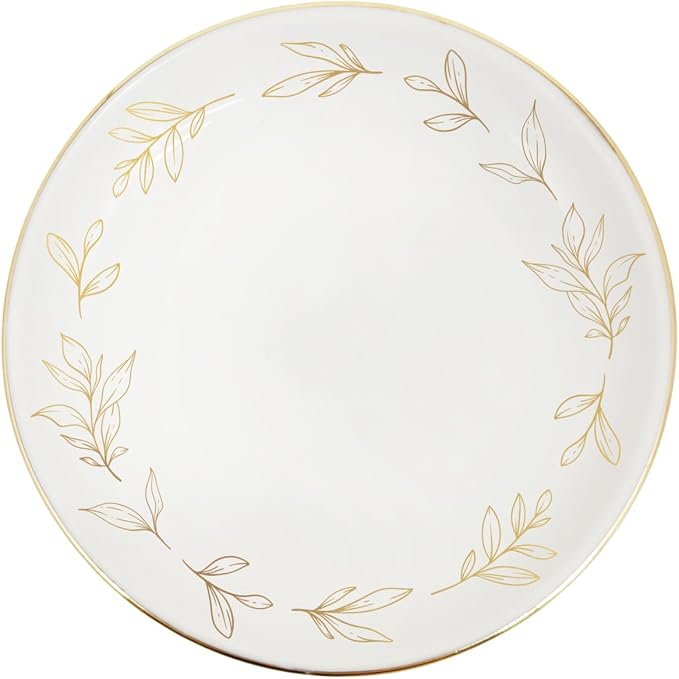 Sweet Water Decor Jewelry Dish, Ceramic Trinket Tray with Gold Foil Leaf Design, 3” Ring Holder for Earrings and Small Keepsakes, Elegant Gift for Bridesmaids, Weddings, Anniversaries, Birthdays