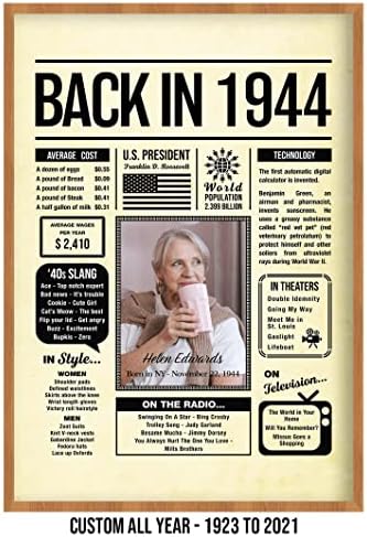 Personalized 81 year old birthday gifts - Back in 1944 Poster - Centerpiece Table Decorations 81st Birthday Party - Custom Born in 1944 Newspaper Vintage Poster for Men, Women