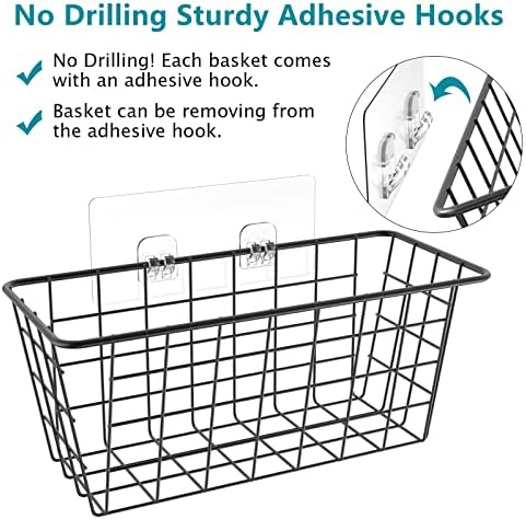 MaraFansie Over the Cabinet Door Organizer Wall Wire Baskets Hanging Kitchen Basket Shelf for Cabinet & Pantry Organization and Kitchen, Bathroom, Bedroom Storage, with Adhesive, 4 Pack
