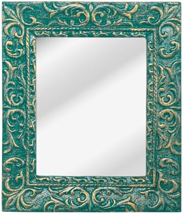 Sungmor Cast Iron Decorative Wall Mirror - Heavy-Duty Green & Gold Embossed Vintage Frame - Ornate Rectangular Hanging Mirror for Entryway, Living Room, or Bathroom