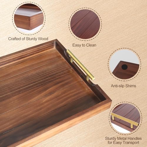 SXNOWS Large Wooden Serving Tray with 2 Sets of Handles,Dark Brown