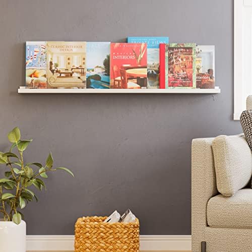 Wallniture Denver 46" White Floating Shelves for Wall Decor, Wall Bookshelves for Living Room, Floating Bookshelf, Wood Picture Ledge Shelf, Set of 4