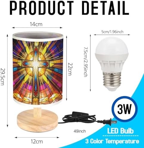 Cross Table Lamp LED 3-Color Pressed Bedside, Cross Shade Lamp with Wood Base for Bedroom Living Room Desk Office TL01