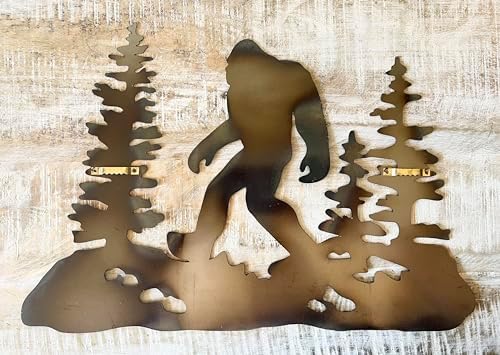 Top Brass 16" Metal Bigfoot Sasquatch Wall Decor - Rustic Glossy Art Plaque with an Iridescent Torched Finish