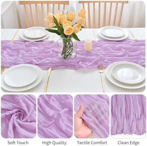 8 Pack Lavender Cheesecloth Table Runner 21.5 x 120 Inches Boho Gauze Table Runners 10FT Long Cheese Cloth Table Runner for Bridal Shower Baby Shower Birthday Party Wedding Decor