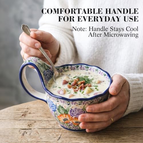 ALMA 16oz Soup Bowl with Large Handle,Microwave Safe, Gift for Women