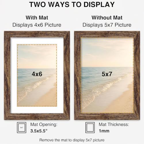 Vittanly 5x7 Picture Frames Set of 5, Wall Mount or Tabletop Display, Brown