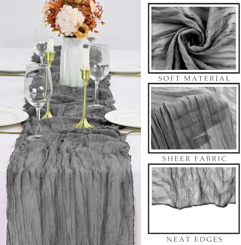 12 Pcs Gray 35 x 120 Inches Long Cheesecloth Table Runner 10FT Runner for Tables Gauze Fabric Boho Table Runner Decoration Rustic Semi Sheer Runner for Wedding Baby Shower Birthday Party (Gray)