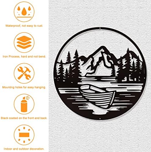 NBEADS Mountain Boat Metal Wall Art Decor, Black Wall Hanging Decor Silhouette Wall Art for Home Bedroom Living Room Bathroom Kitchen Office Hotel Wall Decoration, 11.8"x11.8"
