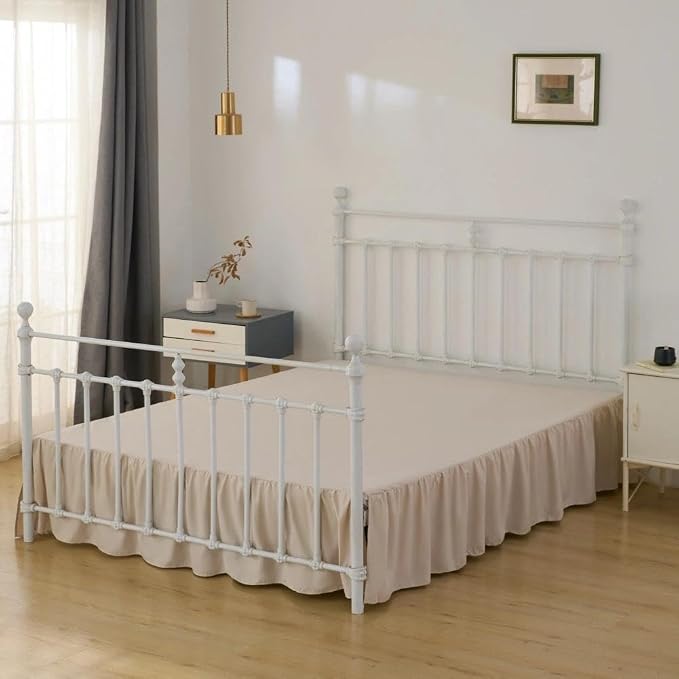 Bed Skirt Queen Size Ruffled Bed Skirts with Split Corners | 12 Inch Drop Dust Ruffle Bed Skirt with Platform, Queen -12 Inch, Beige
