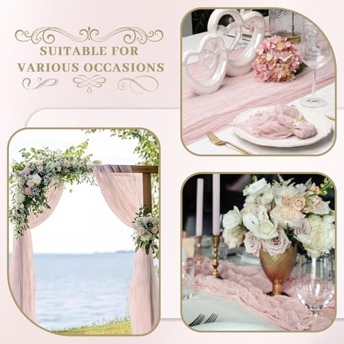 Le courant 12pcs 10Ft Cheesecloth Table Runner, Rustic Boho Gauze Cheese Cloth Runner Table Runner for Weddings Bridal Baby Shower Birthday Holiday Parties Home Decor, Dusty Pink
