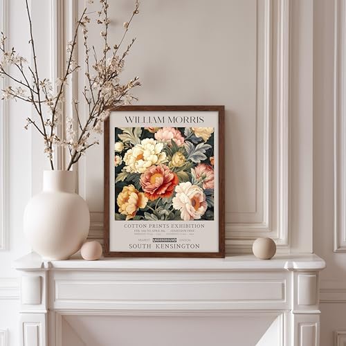 Poster Master William Morris Poster - Peony Print - Botanical Art - Flower Art - Exhibition Artwork - Animal Creation - Floral Piece - Aesthetic Illustration - Colorful Office or Bedroom Decor - 8x10 Brown Framed