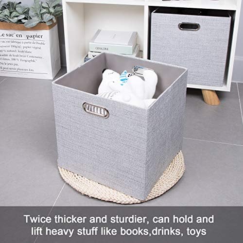 Thicker Fabric Storage Cubes 13 inch Collapsible Storage Bins for Organization, Cubby Storage Boxes for Organizing Shelf Cabinet Bookcase, 2pcs, Sliver Grey