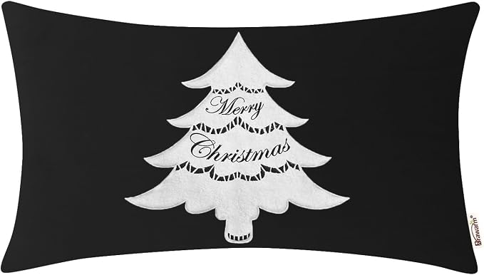 BRAWARM Christmas Pillow Cover 12 X 20 Inches, Black Christmas Tree Embroidered Lumbar Pillow Cover, Soft Velvet Decorative Throw Pillow for Couch Bed Sofa Living Room Home