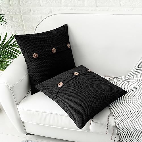 HWY 50 Black Chenille Throw Pillow Covers 16x16 Inch Buttons Pack of 2