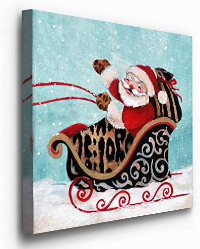 Renditions Gallery Xmas Canvas Wall Art Prints for Home Decor Santa riding Sliegh in Winter Snow Abstract Artowrk for Bedroom Dining Office Kitchen Decorations - 16"X16" LT05